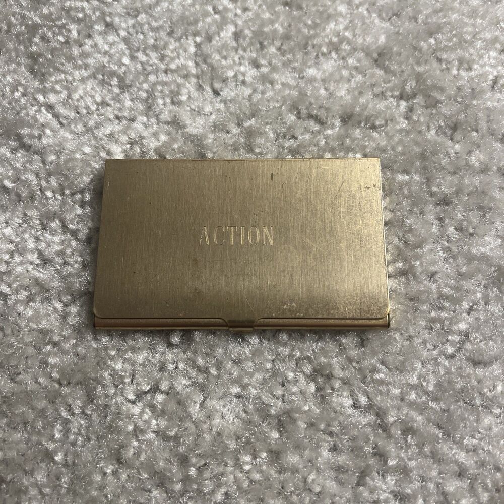 Vintage Made in USA Solid Brass Pocket Business Card Holder Hinged Action